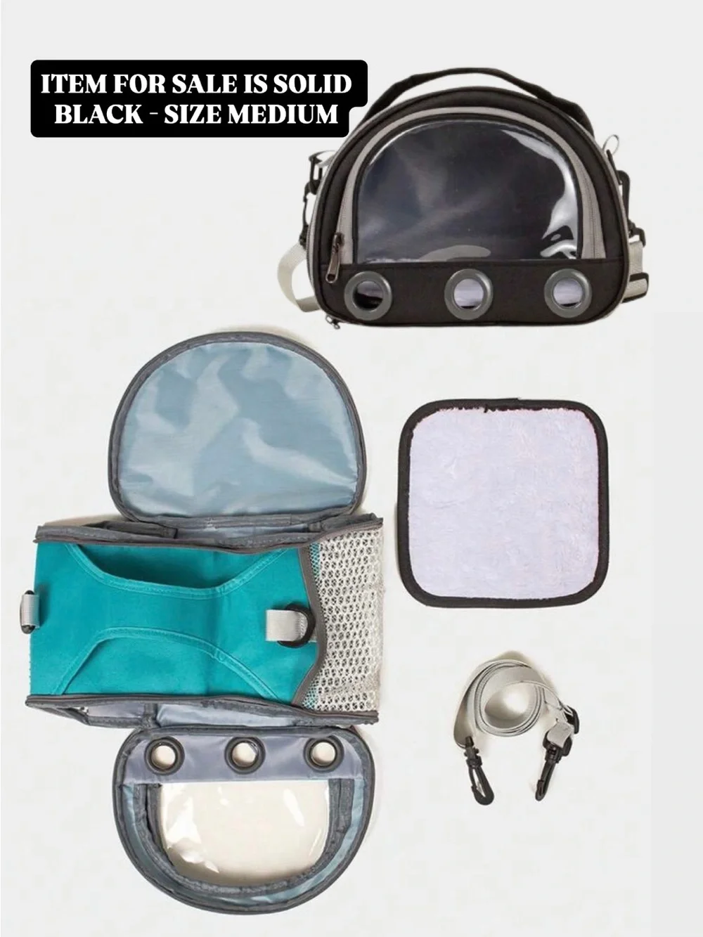 Transparent Front Small Pet Carrier Bag - Black and Gray